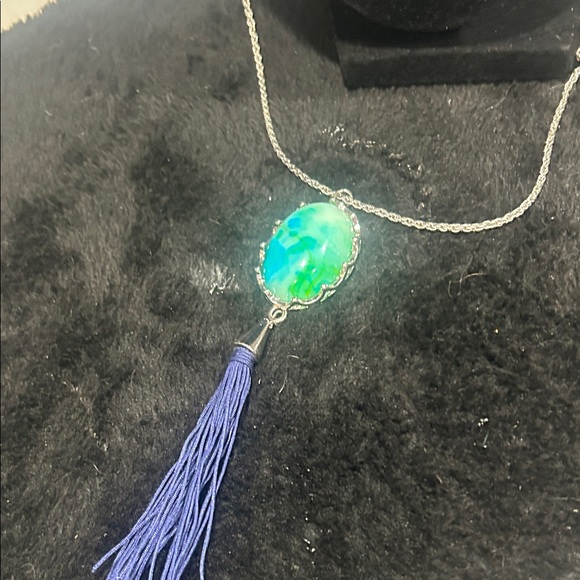 Christopher & Banks Silver Necklace with Turquoise Pendant and Dark Blue Tassel - Picture 11 of 12